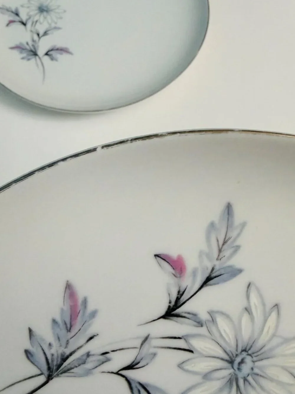 Crown Jewel Fine China Dinner Plates Daisy Floral Silver Trim Vintage Set of 4